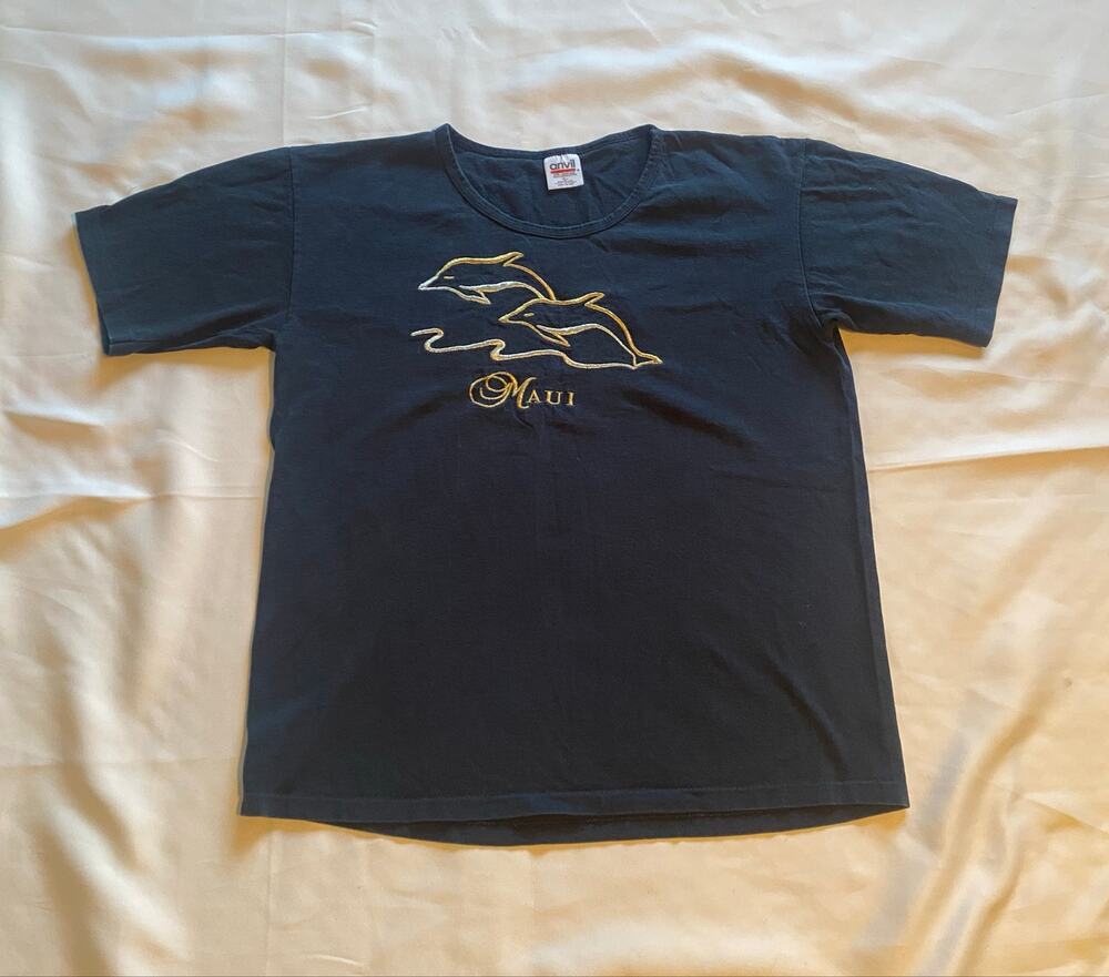 Vintage Anvil Maui Dolphin Embroidered T-Shirt Women’s L USA Single Stitch